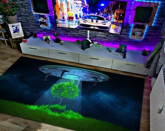 UFO Abduction Rug: Space Alien Kids Room Decor