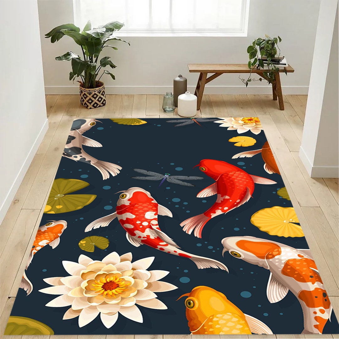 Koi Fish Rug, Aquarium Rug, Oil Painting Fish Rug, Fish Rug, Hobby Room ...