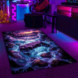 Neon Game Controller Rug: Gamer Room Decor