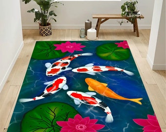 Vloerkleed voor koivissen: kleurrijk aquariumpatroon, antislip