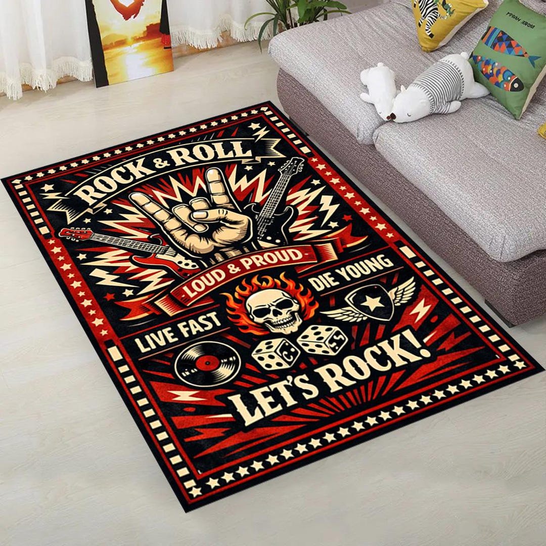 Rock and Roll Rug: Electric Guitar Skull - Etsy UK
