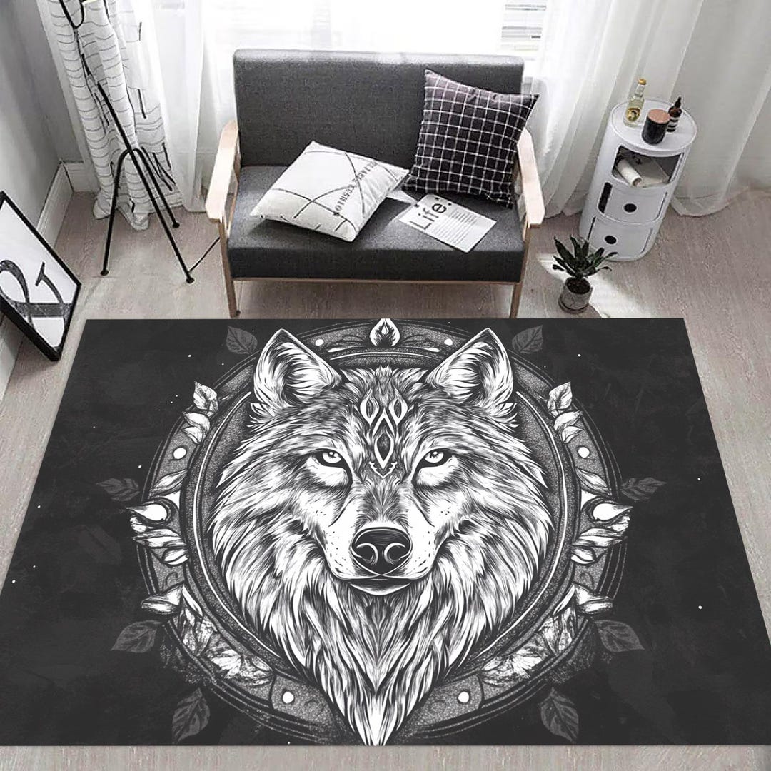 Wolf Rug, Wold Themed Rug, Wolf Pattern Rug, Animal Rug, Wolf Carpet ...