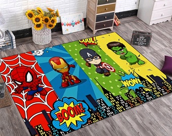 Superhero, Superhero Rug, Hulk Pattern Rug, Spiderman Rug, Kids Room Rug, Teen Room Rug, Ironman Rug, Gift Rug, Rectangular Rug, Unique Gift