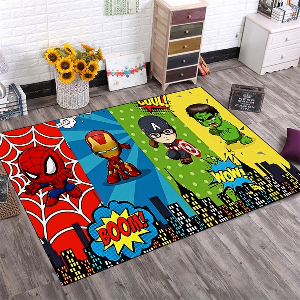 Superhero, Superhero Rug, Hulk Pattern Rug, Spiderman Rug, Kids Room Rug, Teen Room Rug, Ironman Rug, Gift Rug, Rectangular Rug, Unique Gift