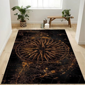 Compass Rug, Compass, Brown Rug, Map Rug, World Map, Sailor Rug,Compass Design Rug,Medallion Rug,Floor Area Rug,Area Rug,Office Rug,Cool Rug
