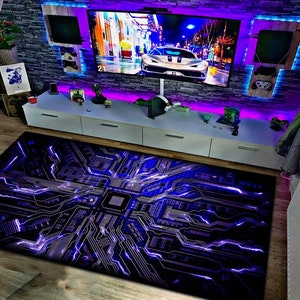 Teppich, Neonteppich, Display-Karten-Teppich, Teppich, Teppich für Wohnzimmer, Teppich für Wohnzimmer, Teppich für Mädchen, Jungen, Teppich, Wohnzimmer, Teppich, Geschenk für Gamer