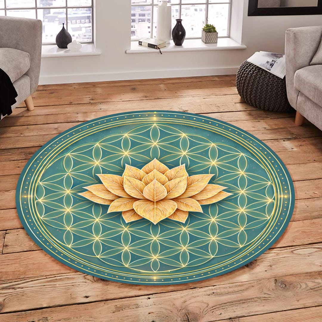Modern Rug Lotus Rug Lotus Flower Round Rug: Spiritual Lotus,meditation,yoga Room - Etsy