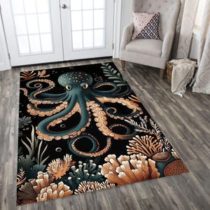 Tapis pieuvre, tapis monde sous-marin, tapis décoratif pieuvre, carpette pieuvre, tapis de mer, tapis pieuvre coloré, tapis sur le thème des animaux, tapis pieuvre