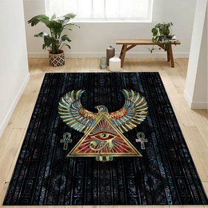 Egypt Rug, Egyptian Style Rug, Egyptian Patterned Rug, Ancient Egyptian Rug, Egypt Decor Rug, Hieroglyph Rug, Anubis Rug, Egyptian Decor