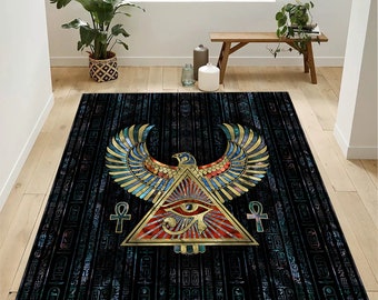 Egypt Rug, Egyptian Style Rug, Egyptian Patterned Rug, Ancient Egyptian Rug, Egypt Decor Rug, Hieroglyph Rug, Anubis Rug, Egyptian Decor