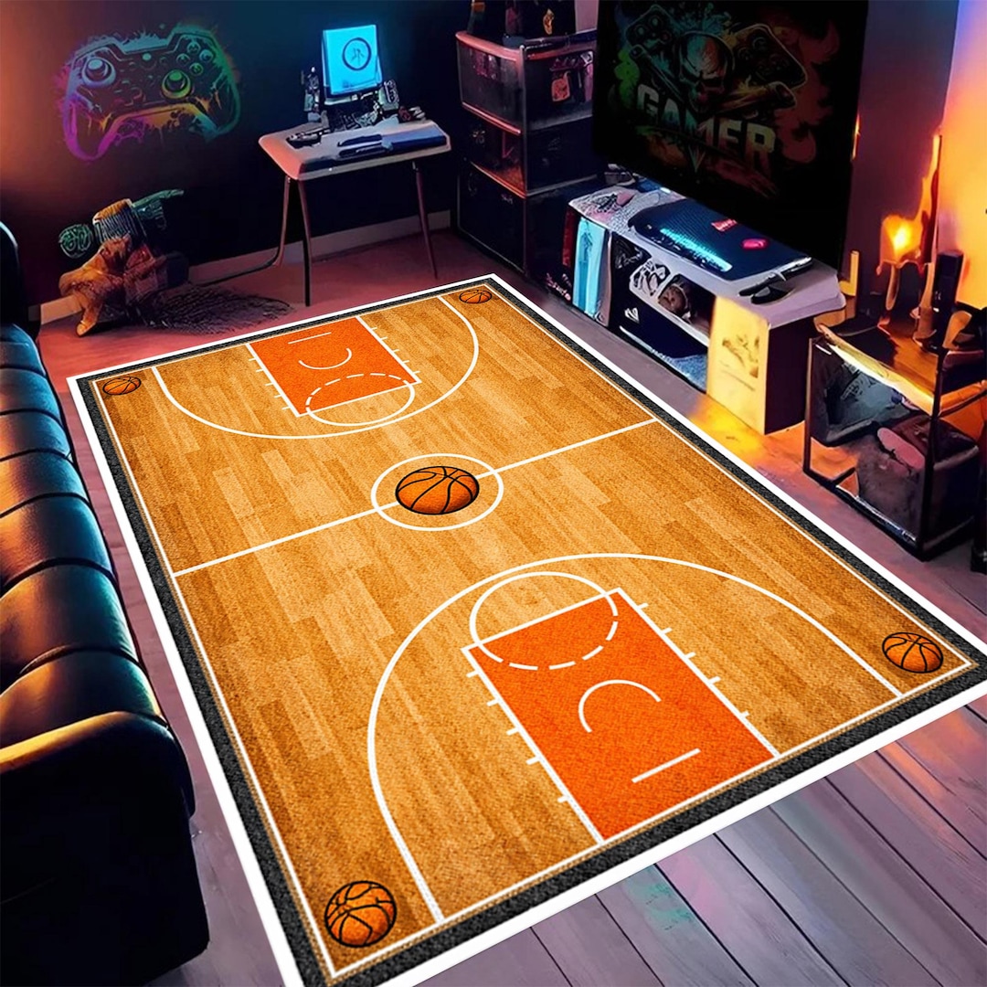 Basketball Court Rug: Sports Themed, Boys Bedroom Decor, Gamer Room ...