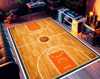 Tappeto da campo da basket: tema sportivo, decorazione per camera da letto per ragazzi, tappetino per la stanza dei gamer
