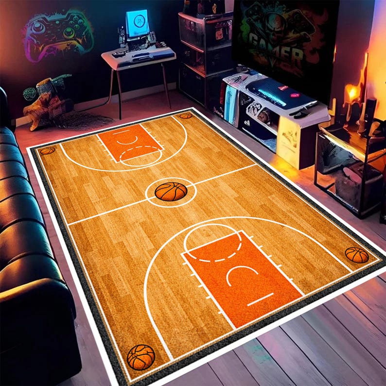 Basketball Court Rug: Sports Themed, Boys Bedroom Decor, Gamer Room ...