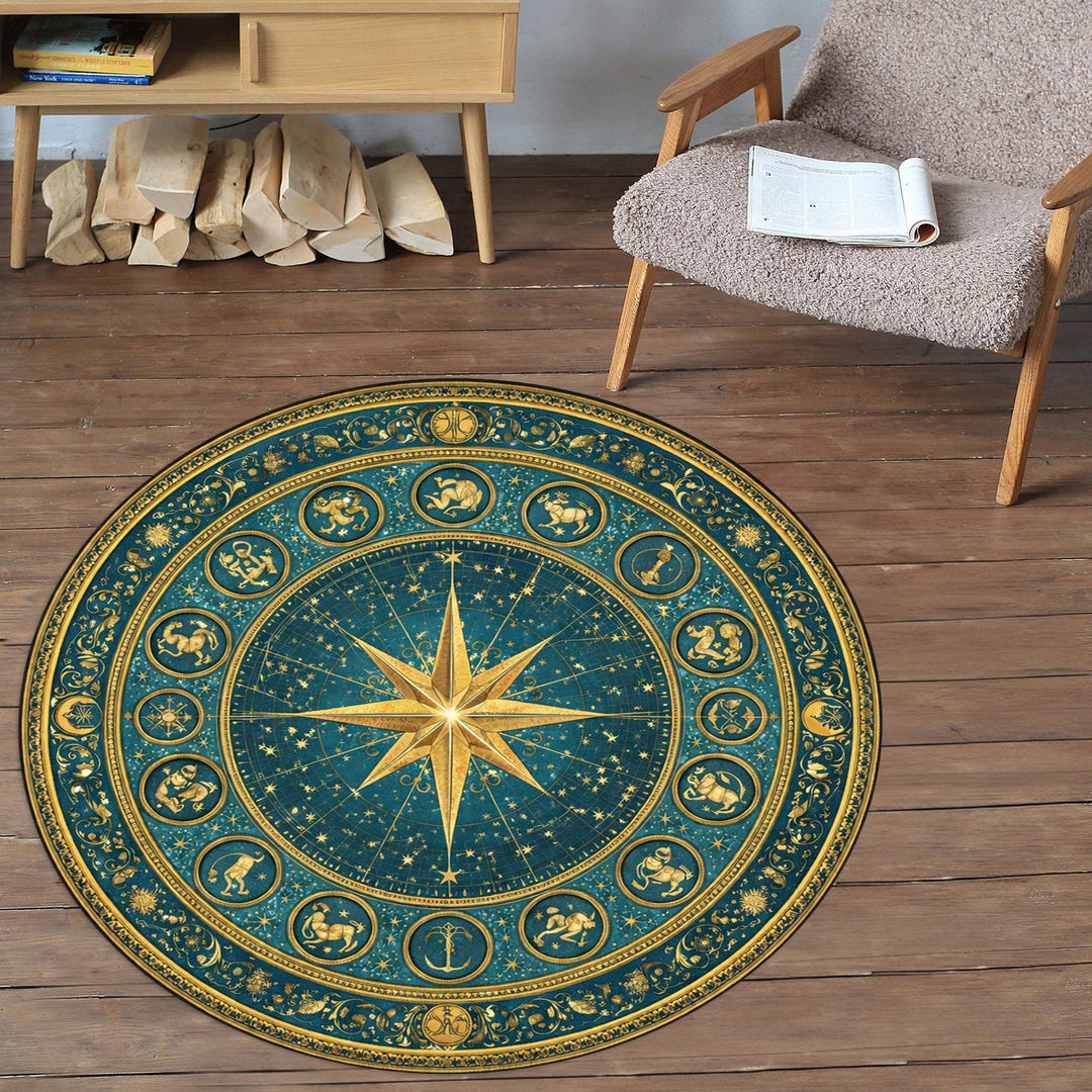 Zodiac Sign Rug Zodiac Compass Rug: Celestial Astrology Wheel,mystic Astrology Circle ...