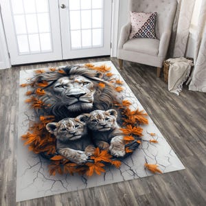 Lion Family Area Rug: Animal Print Velvet Decor