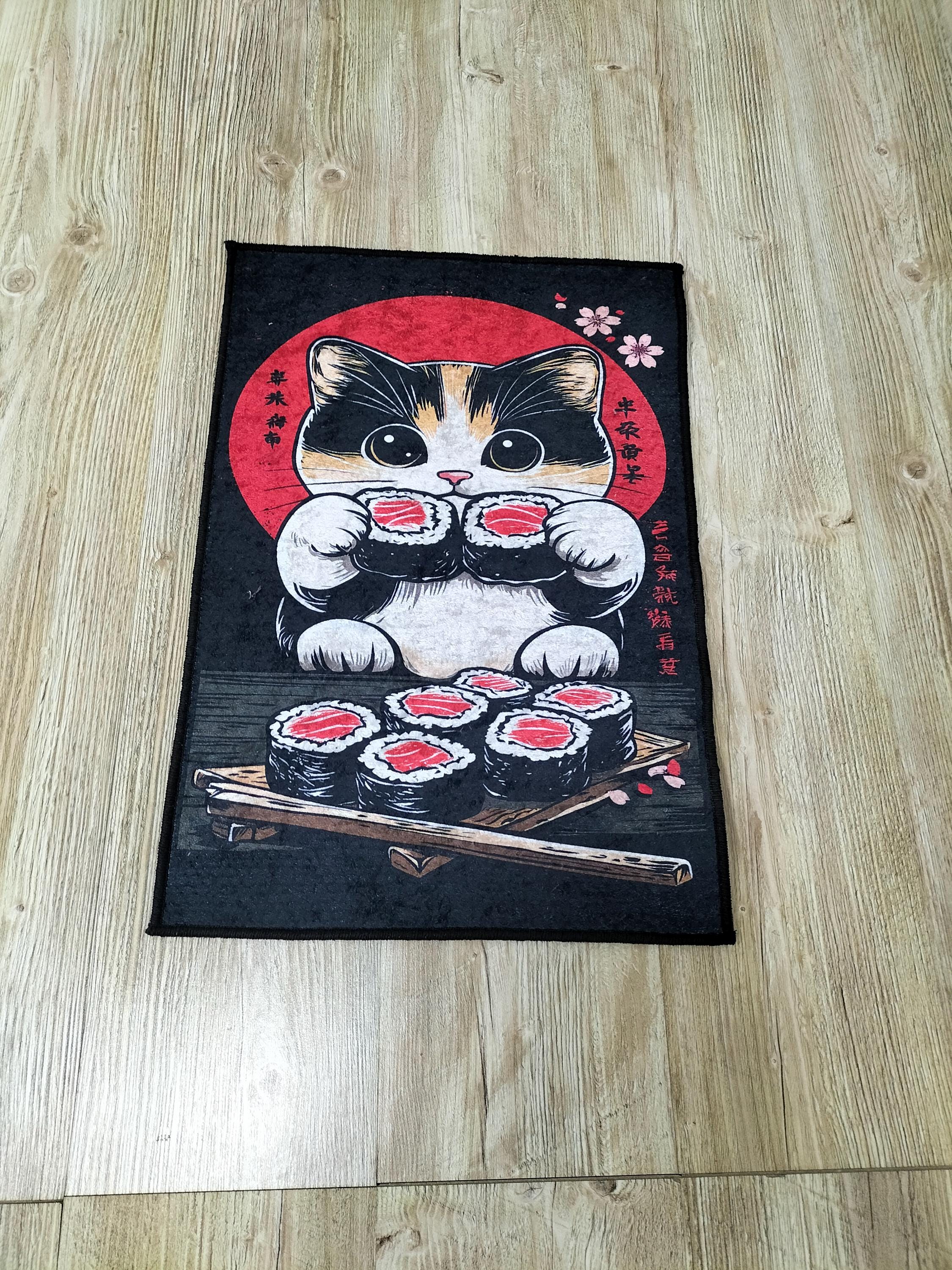 Sushi Cat Area Rug: Japanese Decor Carpet - Etsy