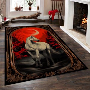 Horse Area Rug, Gothic Style Horse Rug, Moonlit Horse Rug, Gothic White Horse Rug, White Horse Rug, Blood Moon and Horse Rug, Horse Rug