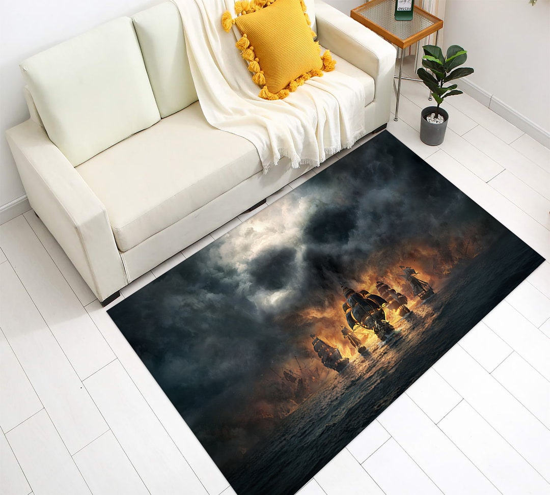 Pirate Ships Rug, Ships Rug, Burning Pirate Ships, Pirate Rug, Pirates