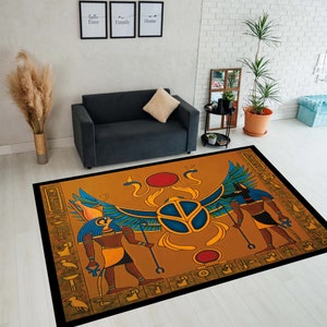 Egyptian Anubis Rug: Ancient Hieroglyph Decor