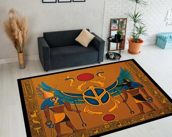 Egypt Rug, Hieroglyph Rug, Anubis Rug, Ancient Rug, Egyptian Decor, For Living Room, Cool Rug, Area Rug, Housewarming Gift, Home Decor