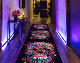 Colorful Skull Runner Rug: Modern Horror Hallway Decor