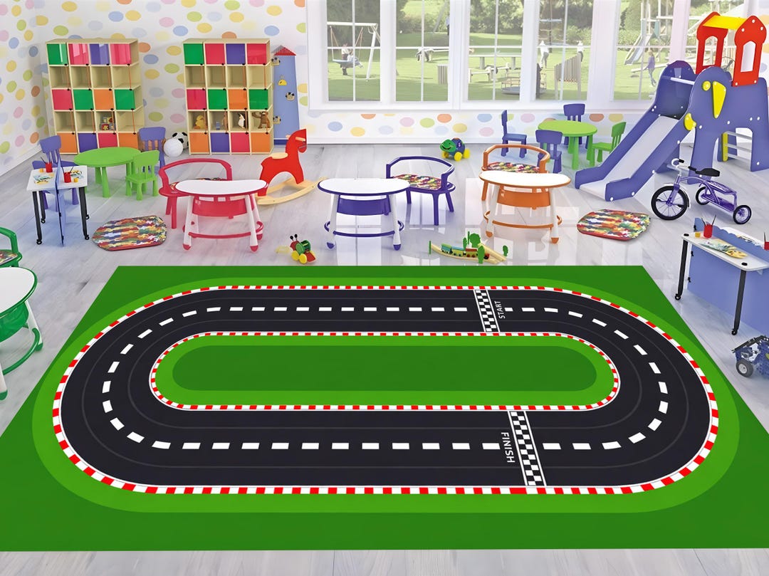 Race Track Rug: Kids Playroom, Asphalt Decor - Etsy