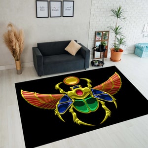 Egyptian Scarab Rug: Ancient Anubis Decor, Washable Area Rug