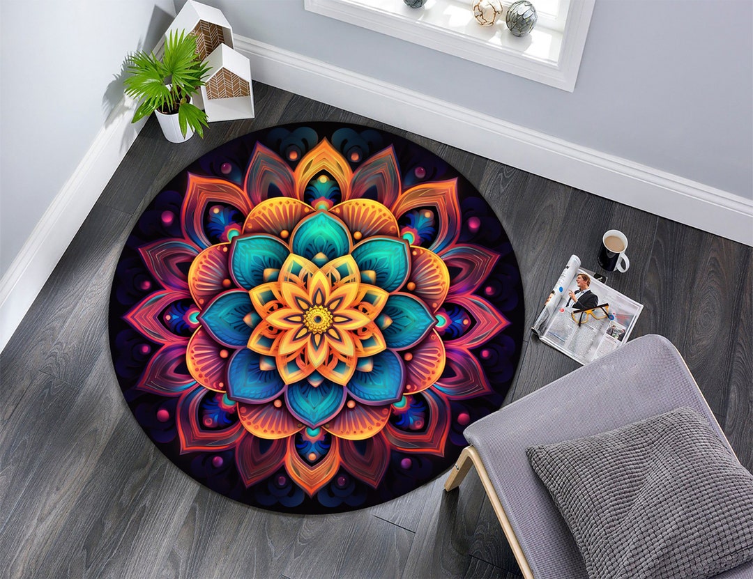Mandala Round Rug: Colorful Patterned Non-slip Rug - Etsy