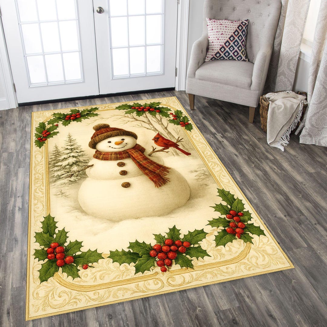 Snowman Cardinal Christmas Area Rug - Artistic Rustic Style Winter ...