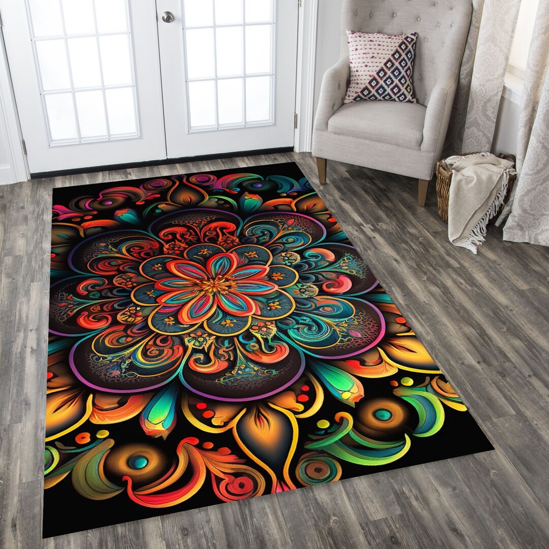 Mandala Rug, Mandala Pattern Rug, Floral Mandala Design Rug, Colorful ...