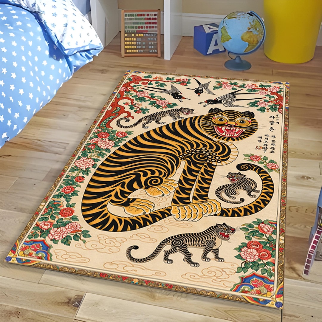 Traditional Korean Rug Korean Tiger Rug: Folk Art, Traditional Asian Decor, Vintage Style ...