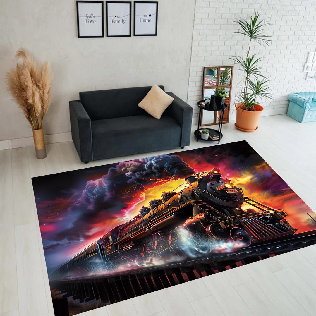 Ariva Train Rug Steam Train Area Rug: 3D Vintage Train Design - Etsy