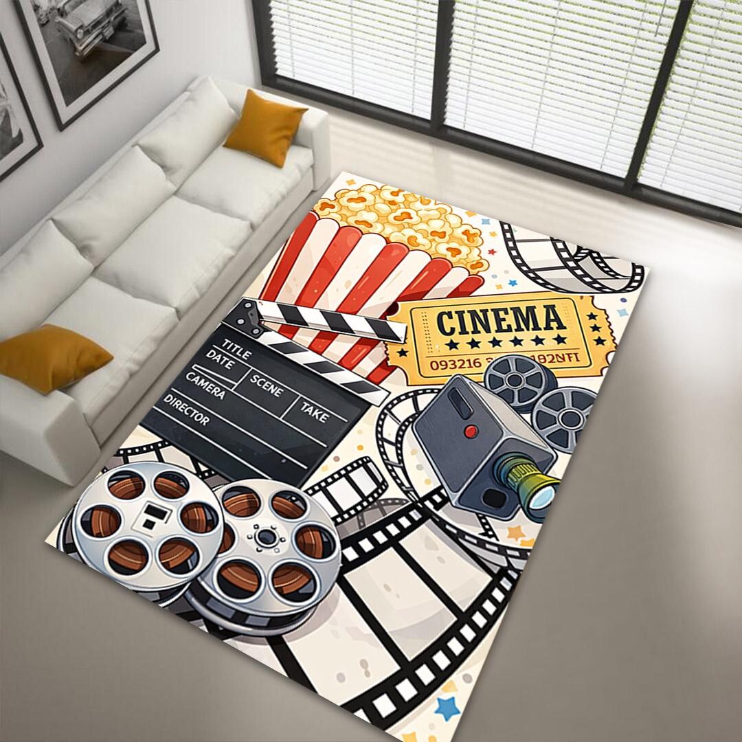 Cinema Themed Area Rug: Movie Night, Film Reel Popcorn - Etsy