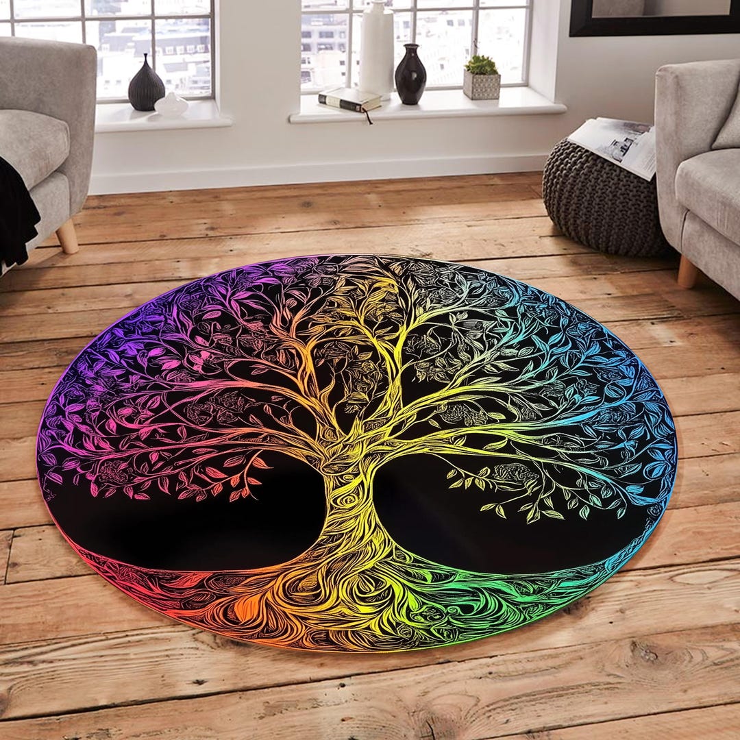 Tree Branch Rugs Round Tree Rug, Colorful Tree Rug, Modern Round Rug, Tree Patterned Rug ...