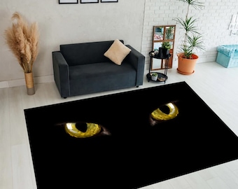 Evil Eye Black Rug: Spooky Cat Eyes, Gaming Room Decor