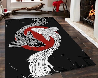 Yin Yang Koi Fish Rug: Modern Velvet Area Rug