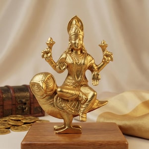 Estatua de búho de Lakshmi en Uluka: Figura decorativa de latón de Laxmi de 40 mm (4 cm) de altura