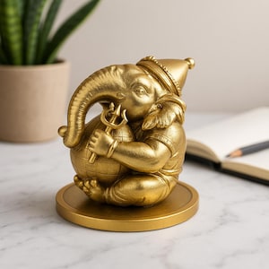 Mini Brass Ganesha Statue: Golden Hindu God Altar Decor (3cm)