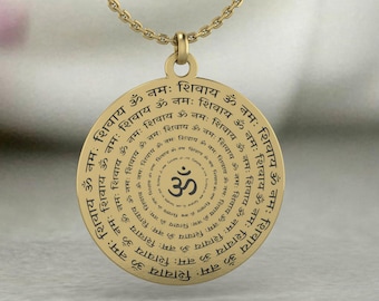 Om Namah Shivaya Pendant Necklace – Spiritual Hindu Mantra, Om Symbol, Brass/Metal Spiritual Jewelry, Talisman for Protection & Harmony