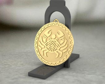 Cancer Zodiac Pendant Necklace 14k Gold Filled Crab Medallion Astrology Jewelry – June July Birthday Gift – Personalized Horoscope Necklace