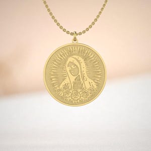 Our Lady of Guadalupe Pendant – 14k Gold Virgin Mary Necklace – Religious Jewelry – Catholic Christian Gift for Her or Him