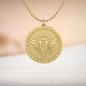 Gold Caduceus Pendant Necklace – 14k Gold-Filled Medical Jewelry for Doctors, Nurses, EMTs – Healing Symbol, Syringe Charm Gift