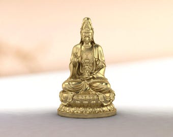 Mini Quan Yin Gold Statue 3 cm Messing Buddhistische Göttin Figur Meditation Altar Dekor Spirituelles Geschenk Mitgefühl Symbol