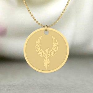 Phoenix Pendant Necklace Gold | Rising Phoenix Jewelry | Rebirth Symbol | Mythical Bird Gift | Gold Phoenix Necklace for Women Men
