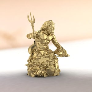 Miniature Neptune figurine, 3cm golden sea god sculpture, classical mythology art piece ideal for desk display or nautical home decor