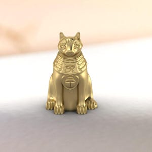 Miniature Gold Bastet Cat Statue: Egyptian Goddess Ankh & Horus Symbols