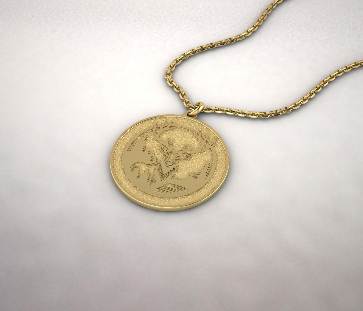 14Kゴールド鹿ペンダントネックレス – Wildlife Buck & Forest Jewelry