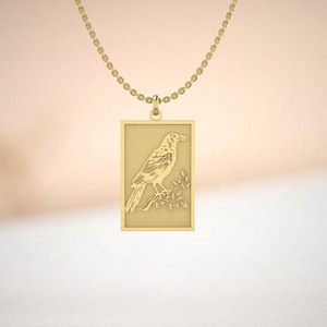 14k Gold Raven Pendant Necklace – Symbol of Wisdom, Knowledge & Magic – Rectangular Hollow Back – Nature-Inspired Spiritual Jewelry