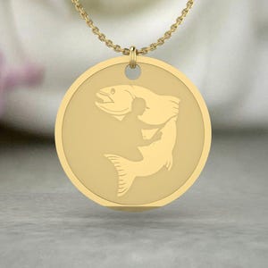 Gold Fischer Anhänger Halskette – Natur Symbol Schmuck – Angeln Liebhaber Geschenk – Angler Anhänger – Fisch Reiter Charme – Outdoor Hobby Schmuck