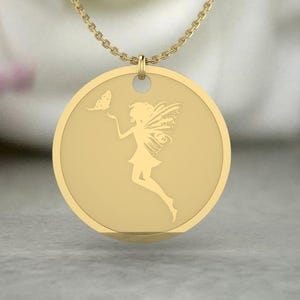 Tinker Bell Fairy Necklace in 14k Gold, Butterfly Pendant, Fantasy Jewelry for Women, Solid Gold Fairy Charm, Magical Gift for Her